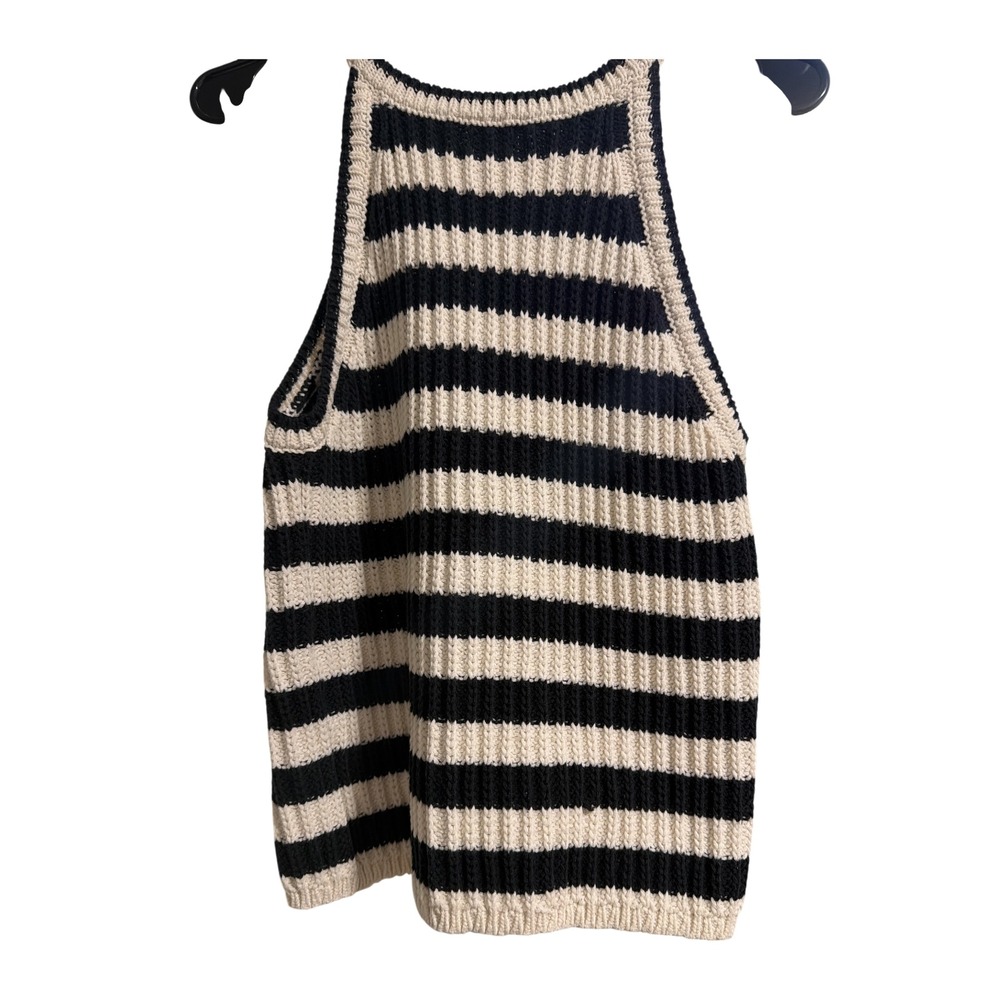 A New Day Womens Medium Striped Halter Knit Tank Top‎ Black Cream Ribbed - Picture 3 of 4